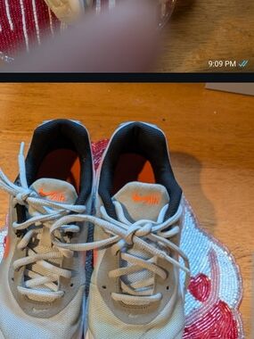 Nike Kids Gray Sneakers with Orange Accents